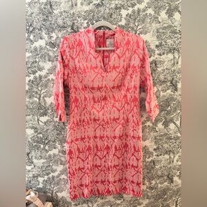 Lisa Barron Melbourne Australia Coral and White Patterned Dress Sz 8 Preppy